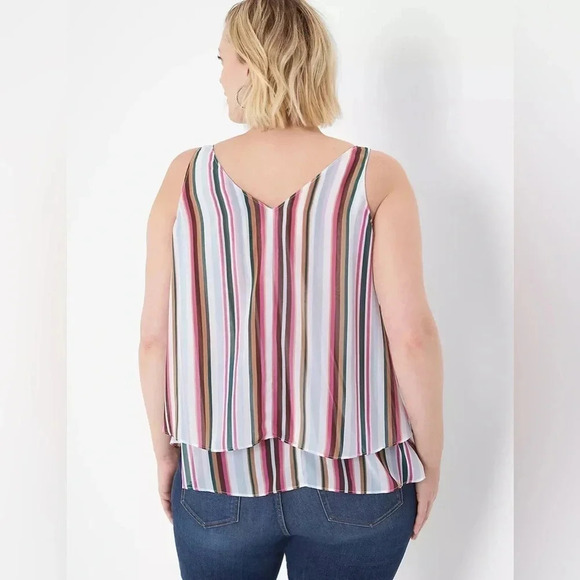 Lane Bryant | Stripe Modern Swing Double-Layer Chiffon Tank Plus Size 14 - Picture 2 of 4